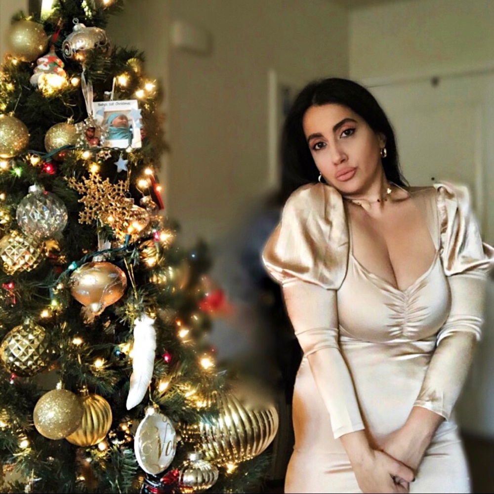 Champagne puff sleeve Cocktail Evening Dress